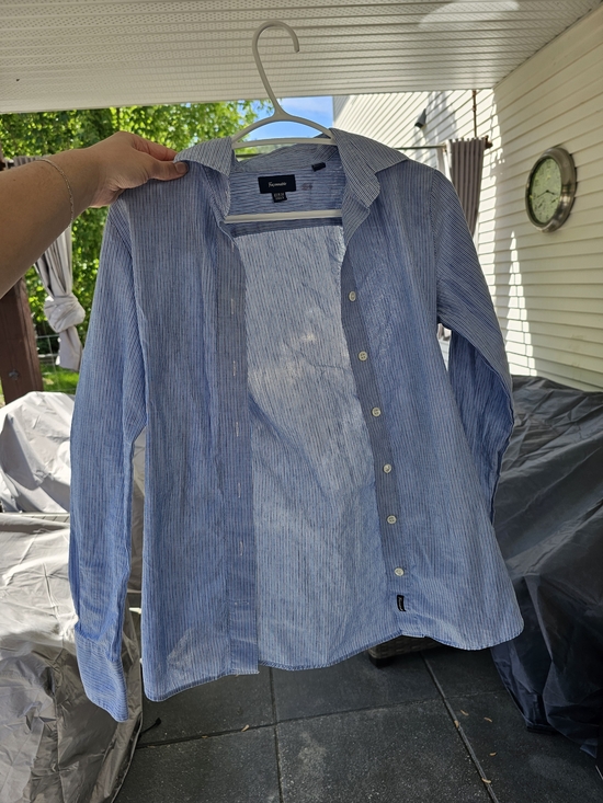 Faconnable Tops - Façonnable Linen Blue Stripe Button-Up Shirt